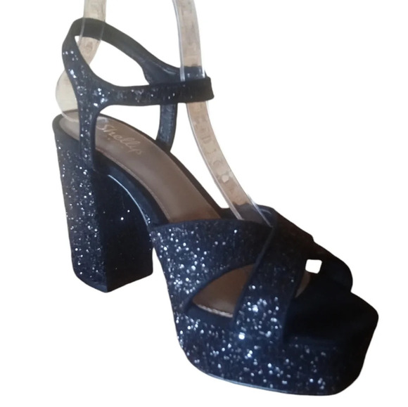 Dolls Kill Shellys London Black Chunky Glitter Platform Strappy Pumps‎ Size 9 - Picture 5 of 10